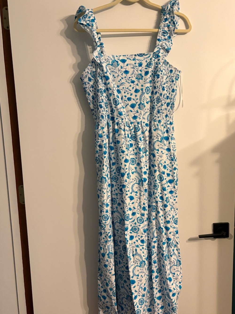 White Sundress with Blue Floral Print